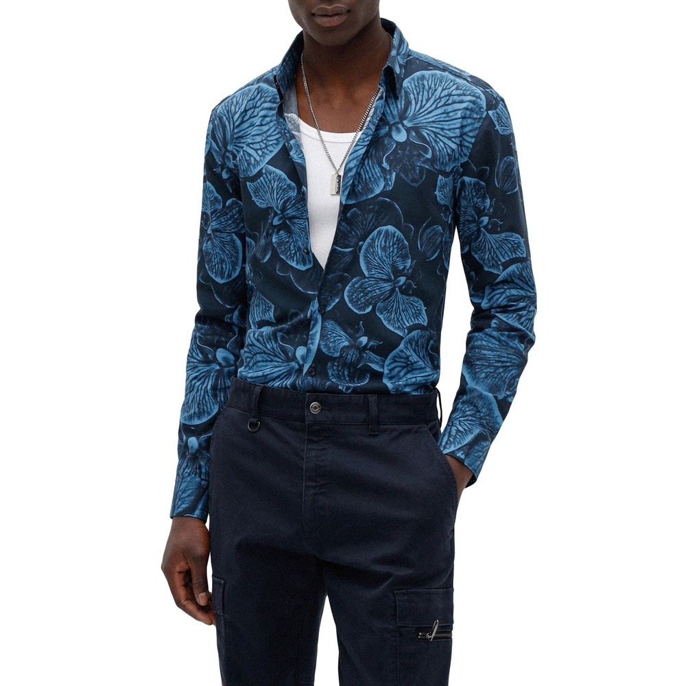 HUGO Boss Blue Orchid Floral Print Button Up Shirt XS - Picture 4 of 15